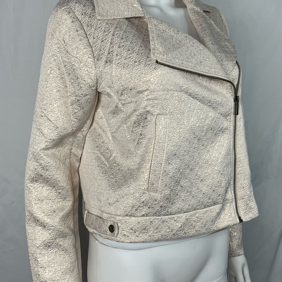 Womens Cream With Gold Accents Moto Jacket-Blazer Size M - Picture 3 of 8